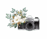 Image is showing a watercolour camera with florals